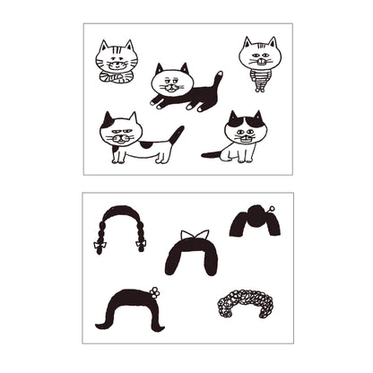 Mizushima × Keiko Shibata JIZAI Clear Stamp Box - Motif Set Cats and Wigs