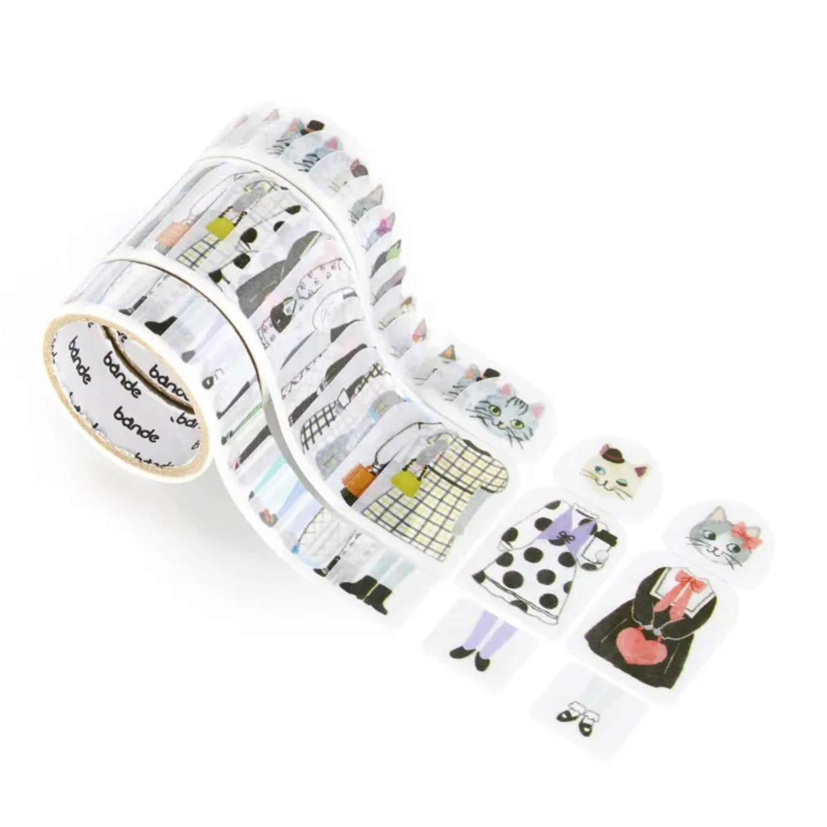 Bande Washi Sticker Roll Set - Kisekae - Cat Monochrome Club