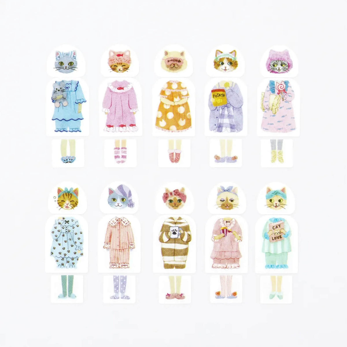 Bande Washi Sticker Roll Set - Kisekae - Cat Pajama Party