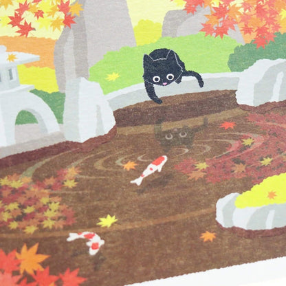 Active Corporation × Toshinori Mori Tabineko Autumn Postcard - Koi in the Japanese Garden