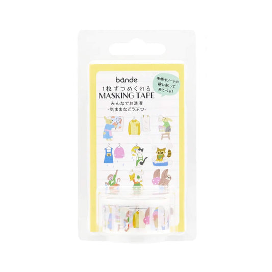 Bande Washi Sticker Roll - Laundry Day Together - Carefree Animals
