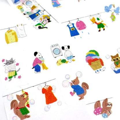 Bande Washi Sticker Roll - Laundry Day Together - Carefree Animals