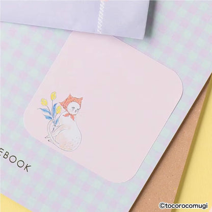 Hisago × Tocoro Comugi Pita Strong-Hold Sticky Notes M - Lovestruck Tulip Cat [Självhäftande anteckningslappar]