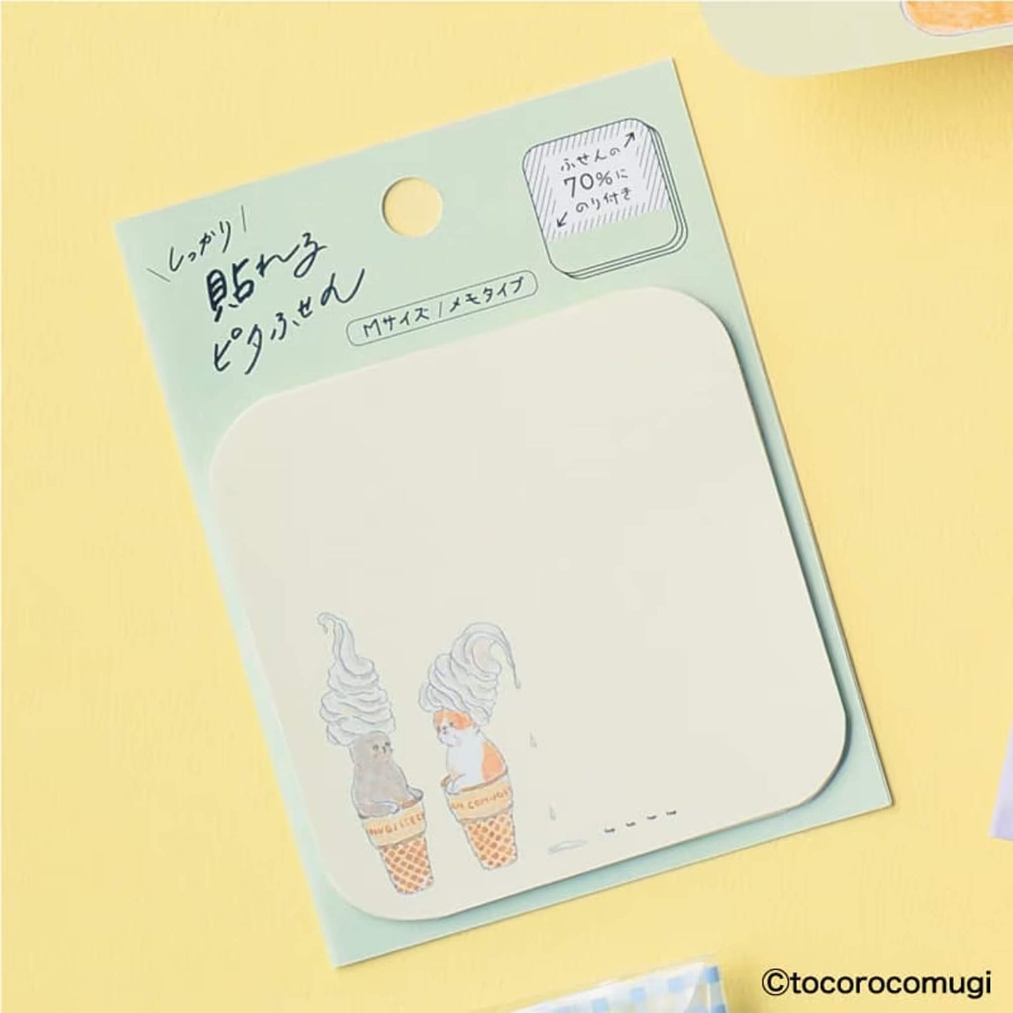 Hisago × Tocoro Comugi Pita Strong-Hold Sticky Notes M - Melting Ice Cream Cat [Självhäftande anteckningslappar]