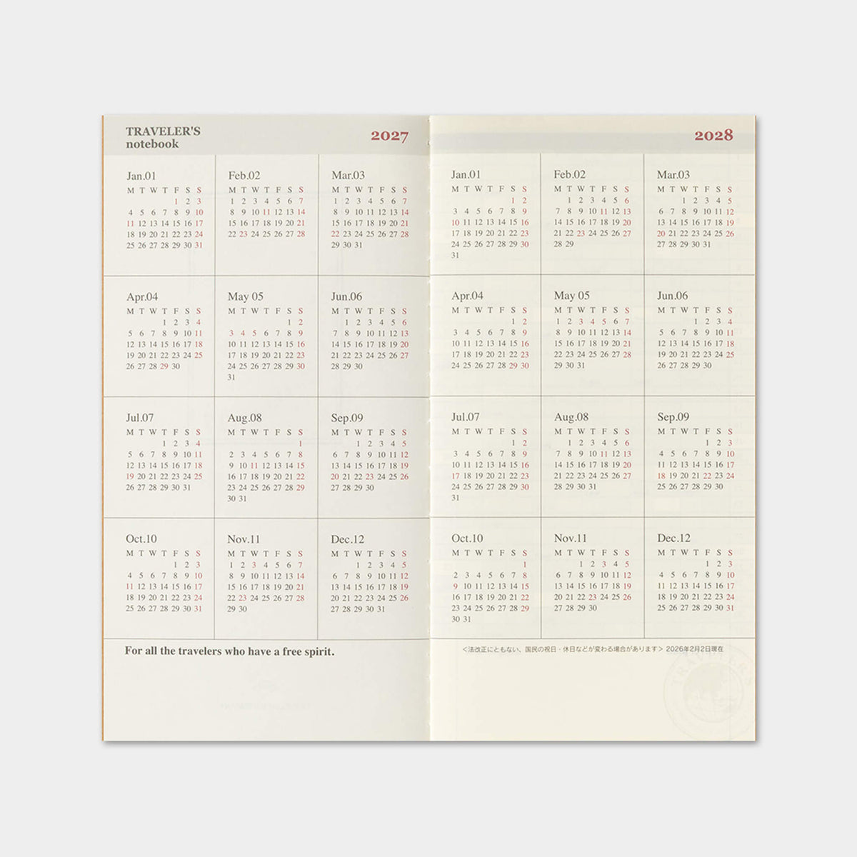 TRAVELER'S notebook 2027 - Monthly Refill - Regular Size