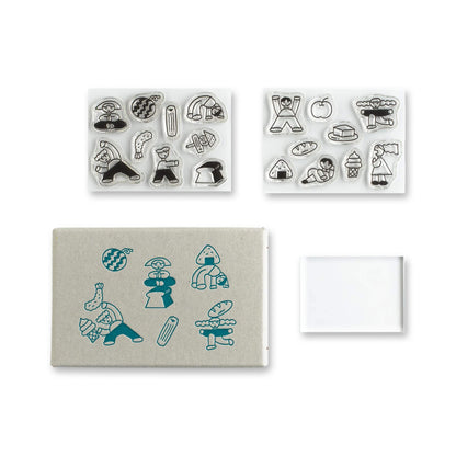 Mizushima × Nishiwaki Tadashi JIZAI Clear Stamp Box - Motif Set People and Food