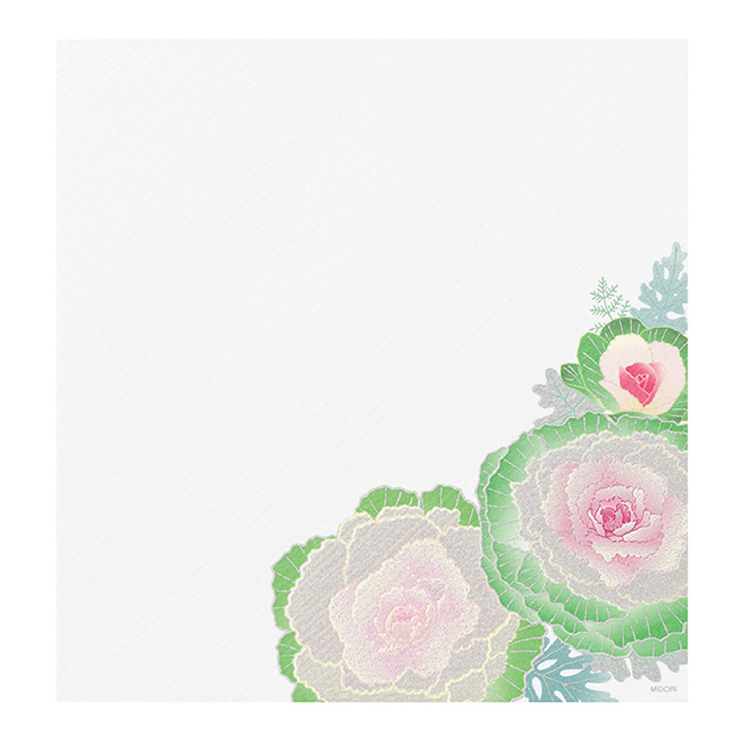 Midori Kami Series Letter Pad - Pearlescent Silkscreen Ornamental Kale Wreath [Brevblock]