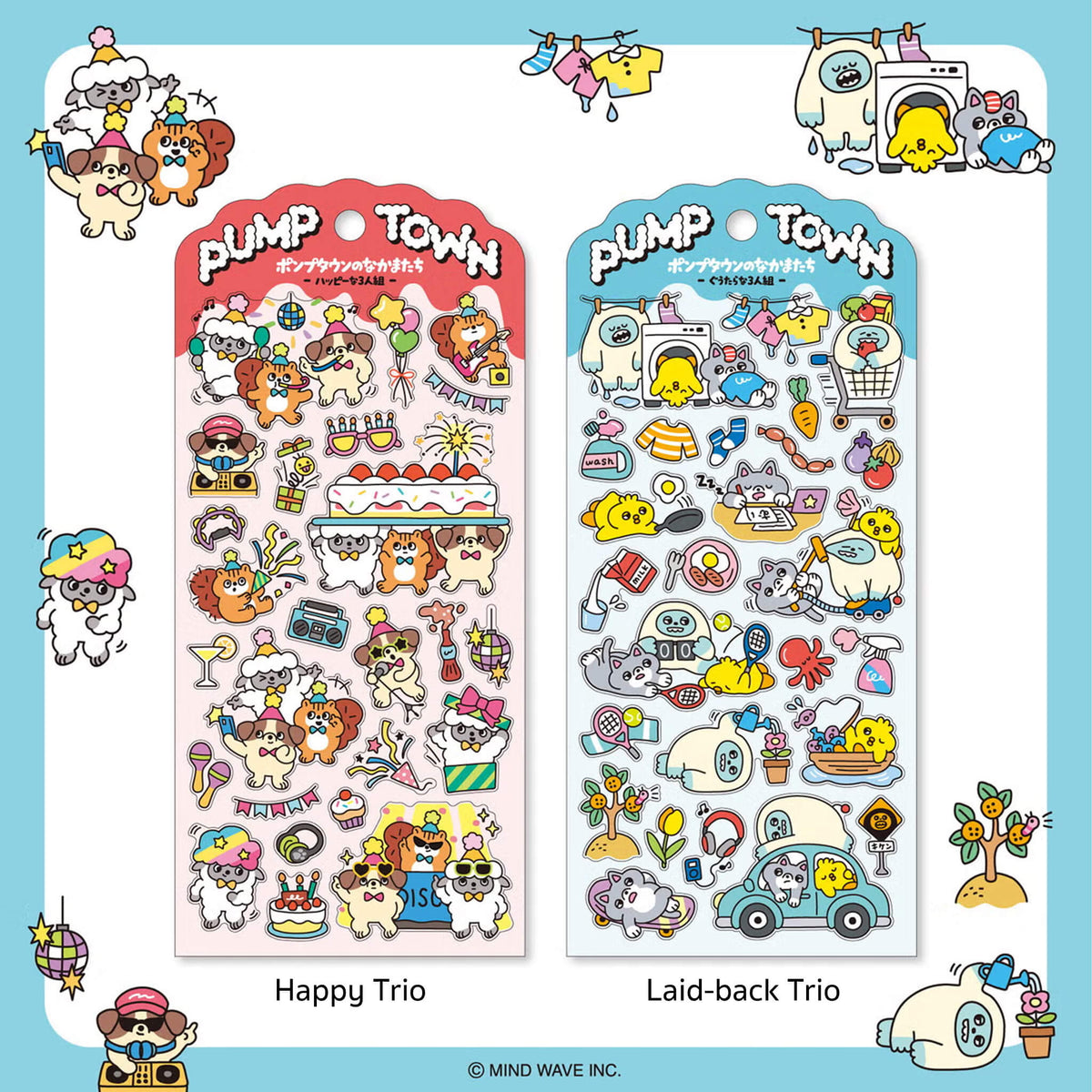 Mind Wave Pump Town Sticker - Cheerful Trio [Klistermärkeark]