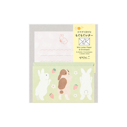 Midori Mogumogu Mini Letter Set with Animal Sealing Sticker - Rabbit