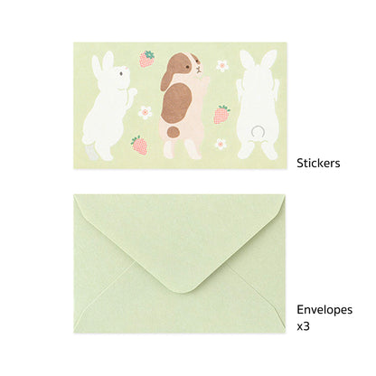 Midori Mogumogu Mini Letter Set with Animal Sealing Sticker - Rabbit [Brevset]