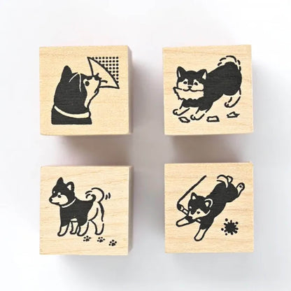 NB Wooden Stamp Mischief in the Margin - Shiba Dog