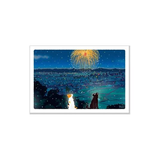 Active Corporation × Toshinori Mori Tabineko Summer Postcard - Summer Fireworks [Vykort]
