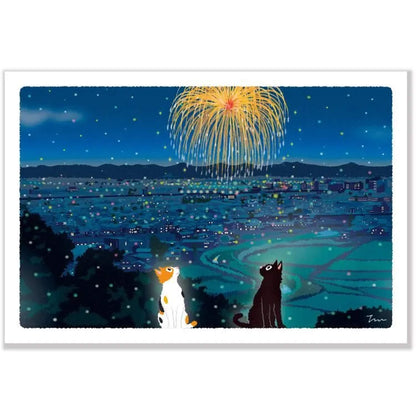 Active Corporation × Toshinori Mori Tabineko Summer Postcard - Summer Fireworks [Vykort]