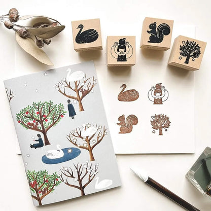 Cozyca Stamp Notebook A6 - Swan Forest [Stämplingsvänlig anteckningsbok]
