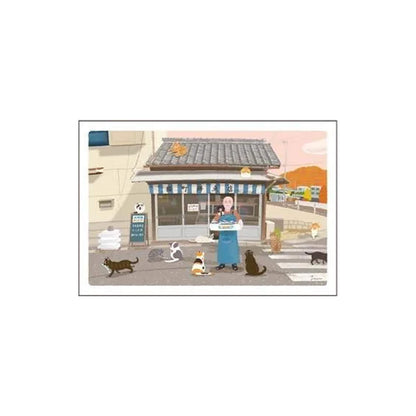 Active Corporation × Toshinori Mori Tabineko Autumn Postcard - The Fish Shop in Nekomachi