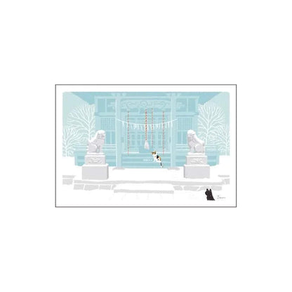 Active Corporation × Toshinori Mori Tabineko Autumn Postcard - Visiting the Shrine in the Snow [Vykort]