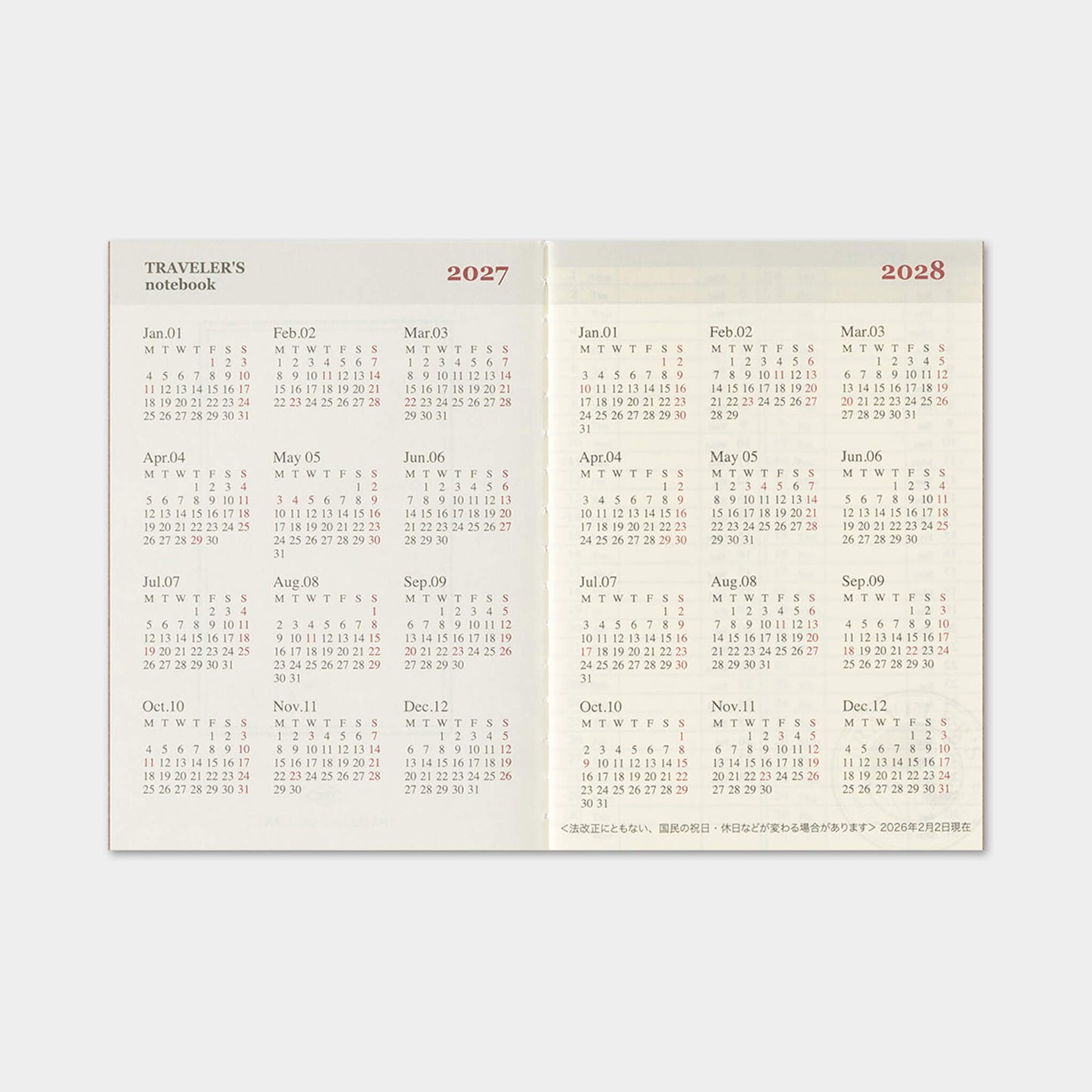 TRAVELER'S notebook 2027 - Weekly Refill - Passport Size