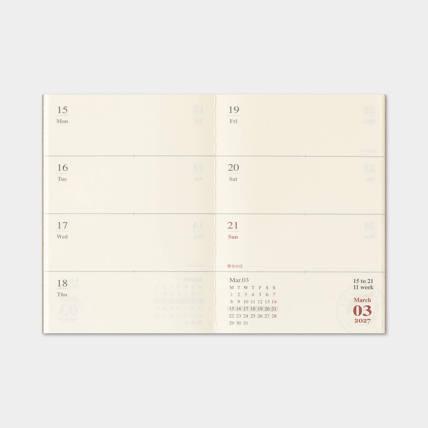 TRAVELER'S notebook 2027 - Weekly Refill - Passport Size