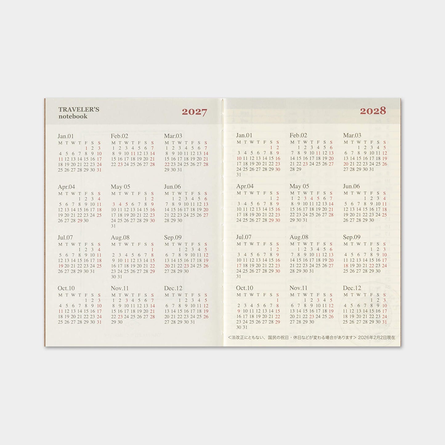 TRAVELER'S notebook 2027 - Weekly Refill - Passport Size