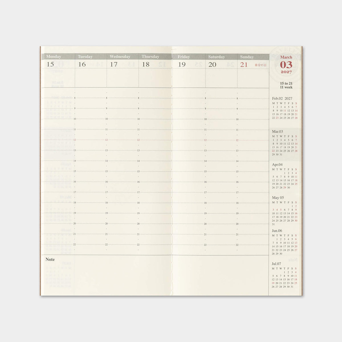 TRAVELER'S notebook 2027 - Weekly Vertical Refill - Regular Size
