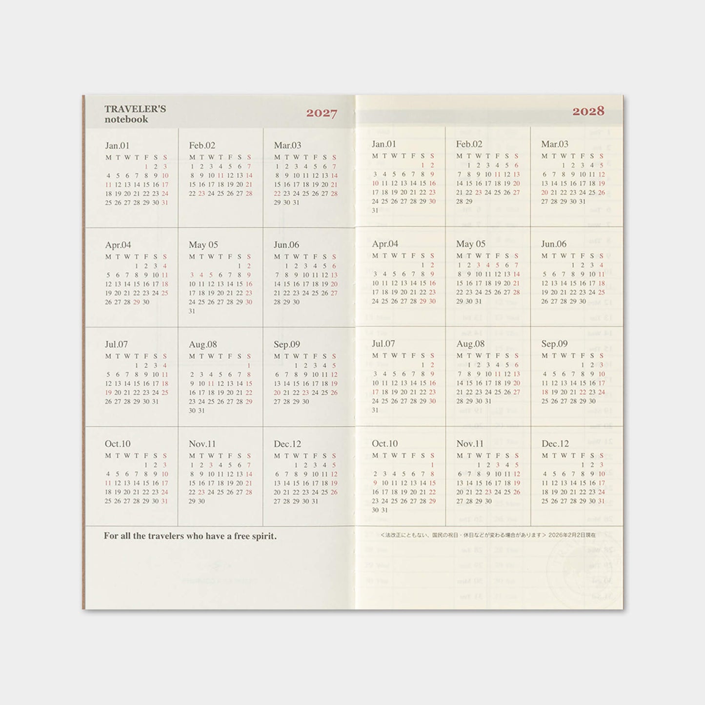 TRAVELER'S notebook 2027 - Weekly Vertical Refill - Regular Size