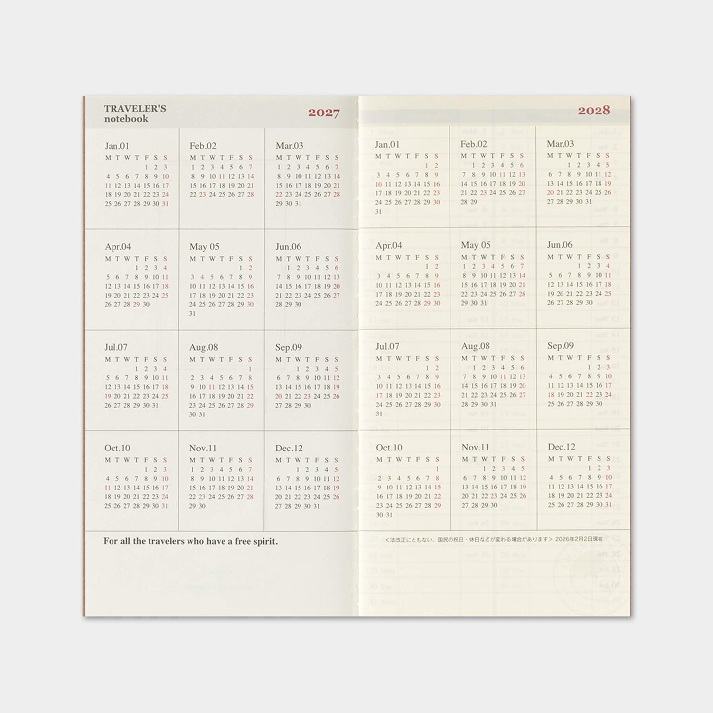 TRAVELER'S notebook 2027 - Weekly + Memo Refill - Regular Size