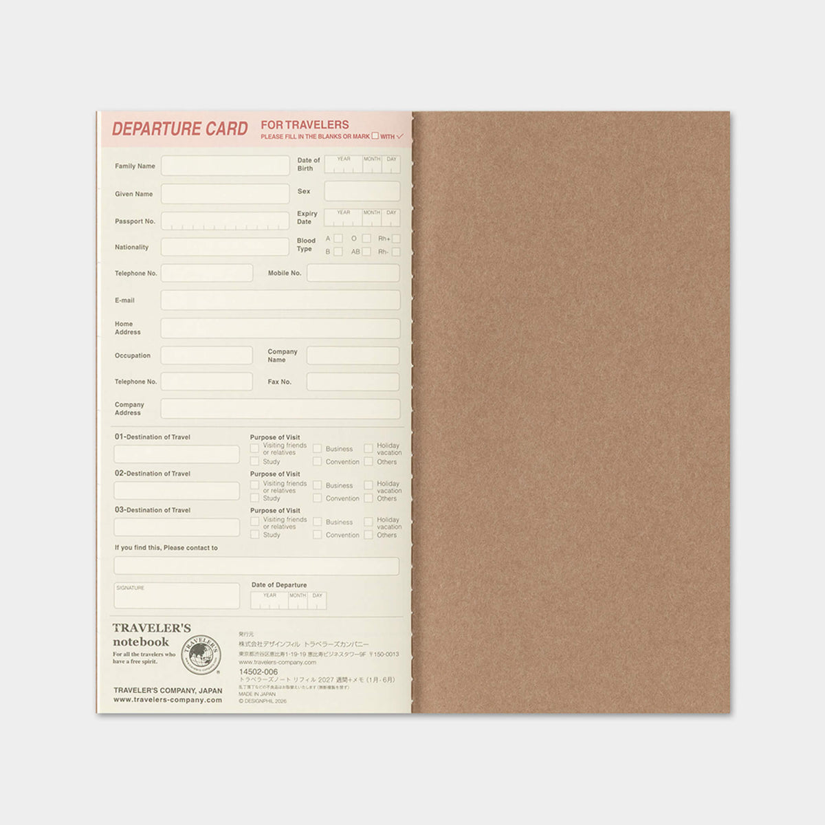 TRAVELER'S notebook 2027 - Weekly + Memo Refill - Regular Size