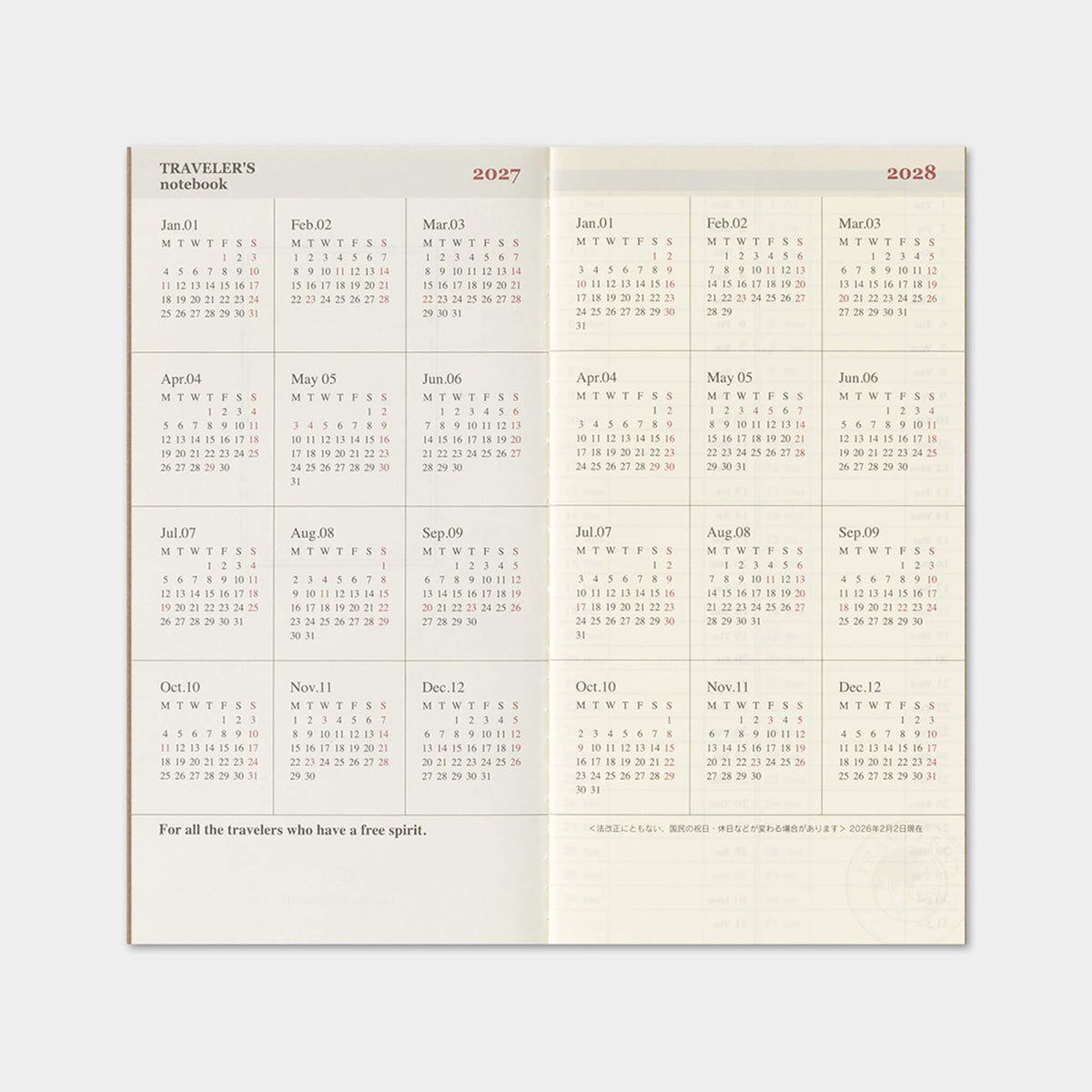 TRAVELER'S notebook 2027 - Weekly + Memo Refill - Regular Size