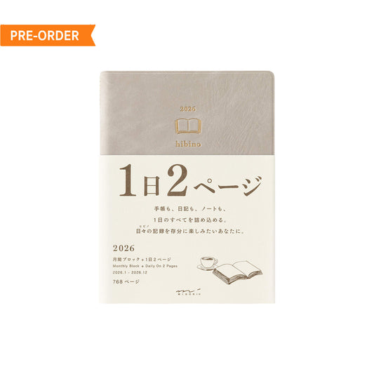 [FÖRHANDSBESTÄLLNING] Midori Hibino 2026 Diary 2-Page-Per-Day A6 Gray [Dagbok / Planerare ]