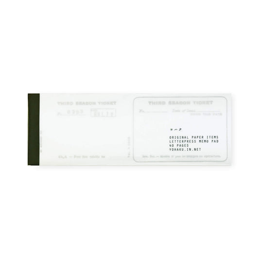 Yohaku Letterpress Memo Pad M-168 Ticket Brozen