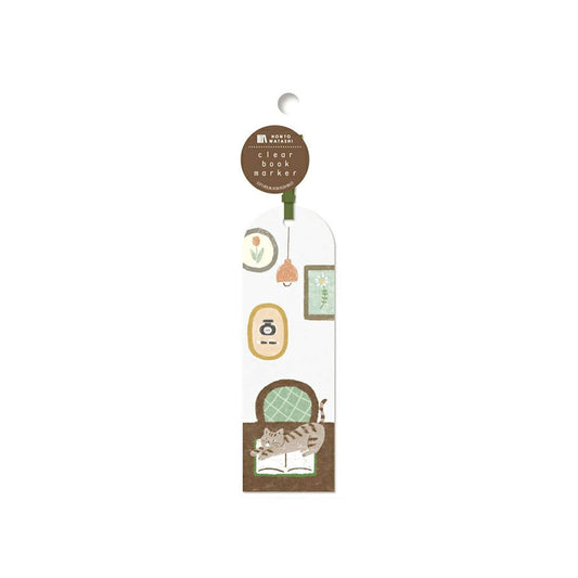 Furukawa Shiko Clear Bookmark - Stretching Cat - Hontowatashi