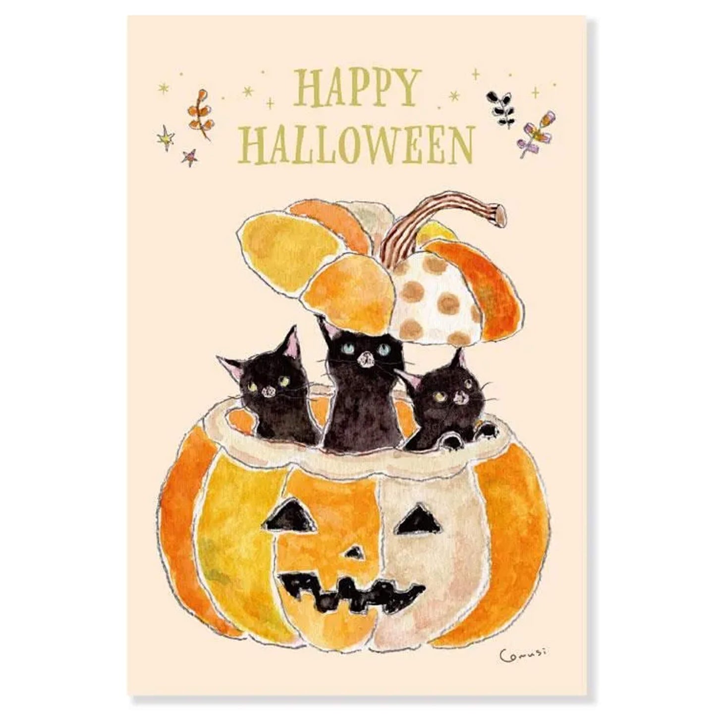 Active Corporation × Tocoro Comugi Halloween Postcard Black Cats in a Pumpkin - Postcards