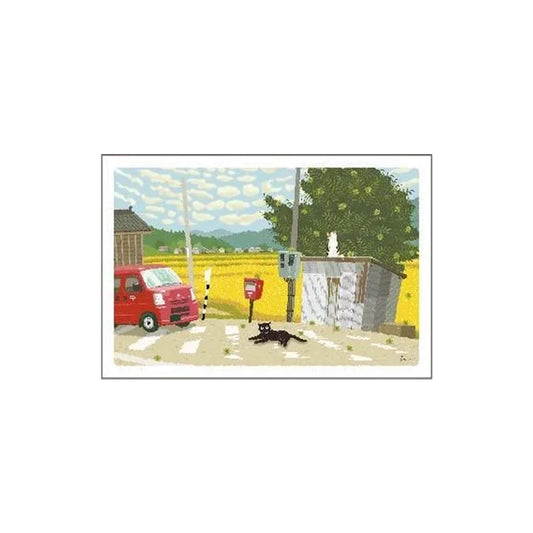 Active Corporation × Toshinori Mori Tabineko Autumn Postcard - Chestnut Tree and Postal Van - Postcards