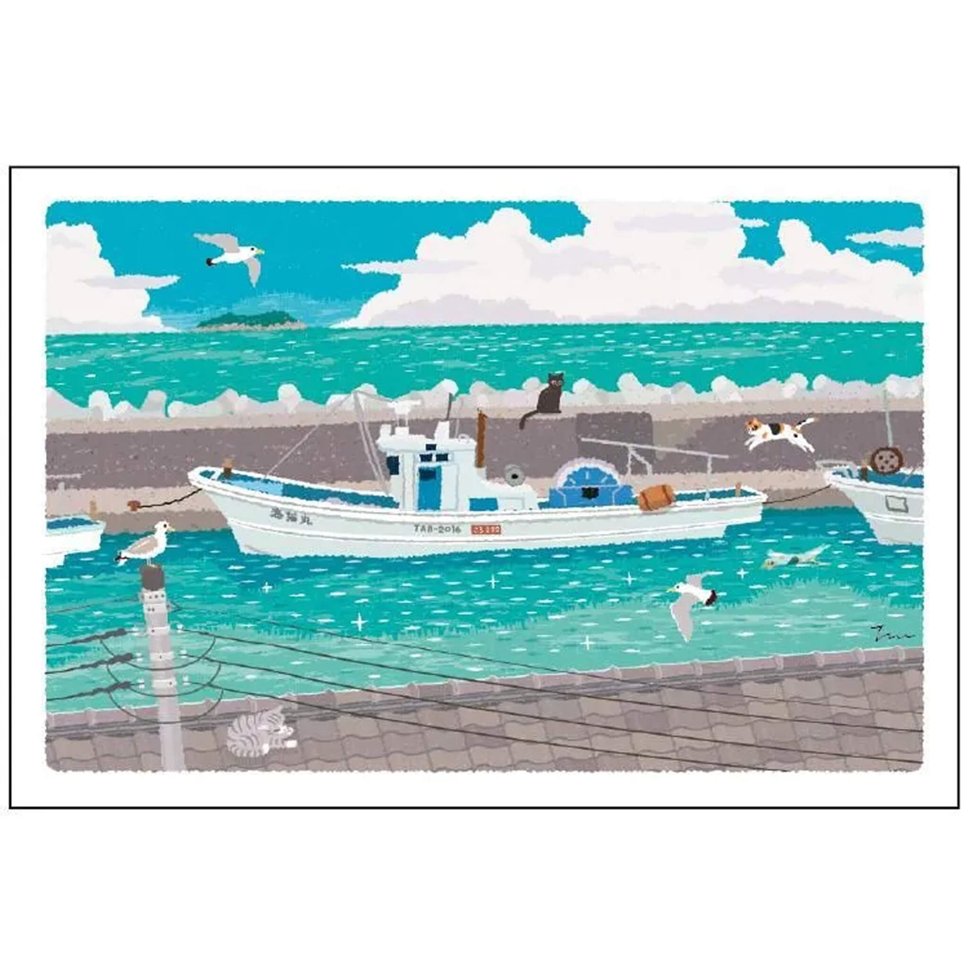Active Corporation × Toshinori Mori Tabineko Summer Postcard - Ferry Port - Postcards
