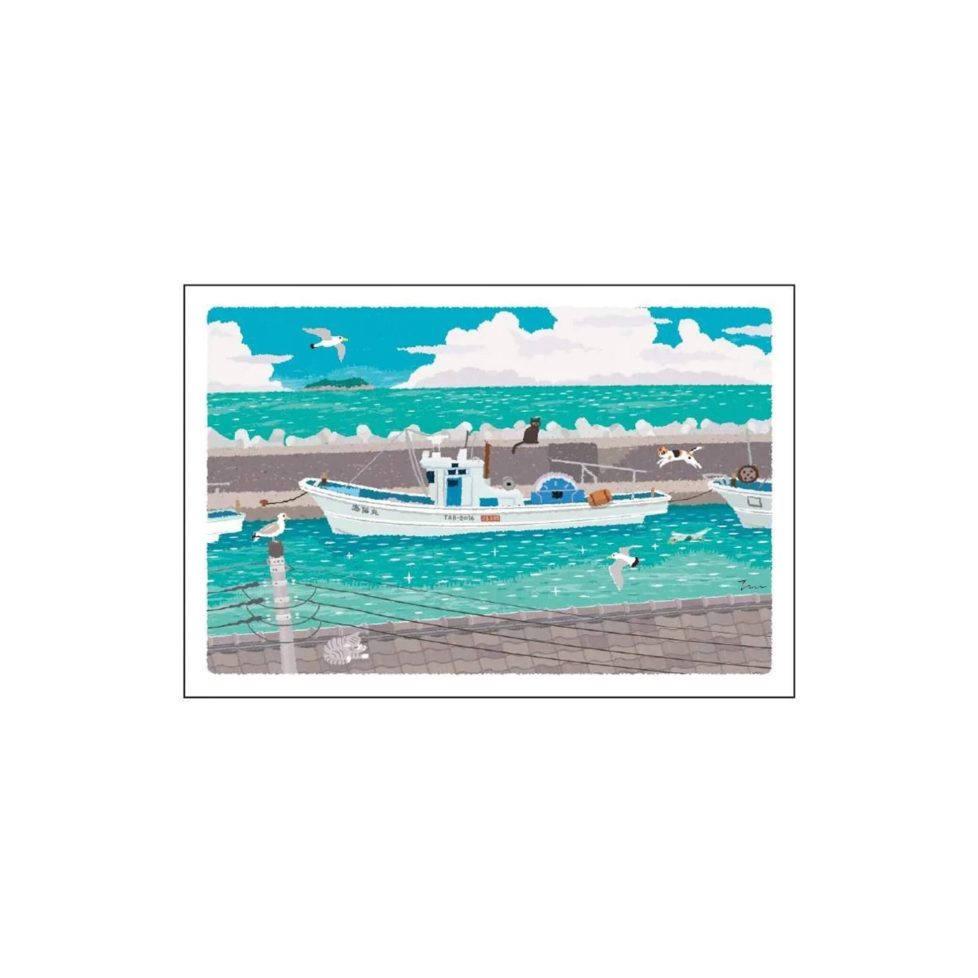 Active Corporation × Toshinori Mori Tabineko Summer Postcard - Ferry Port - Postcards