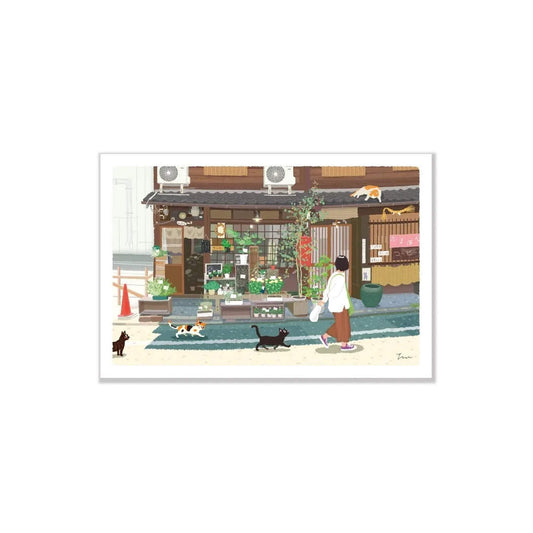 Active Corporation × Toshinori Mori Tabineko Summer Postcard - Kyoto Flower Shop - Postcards