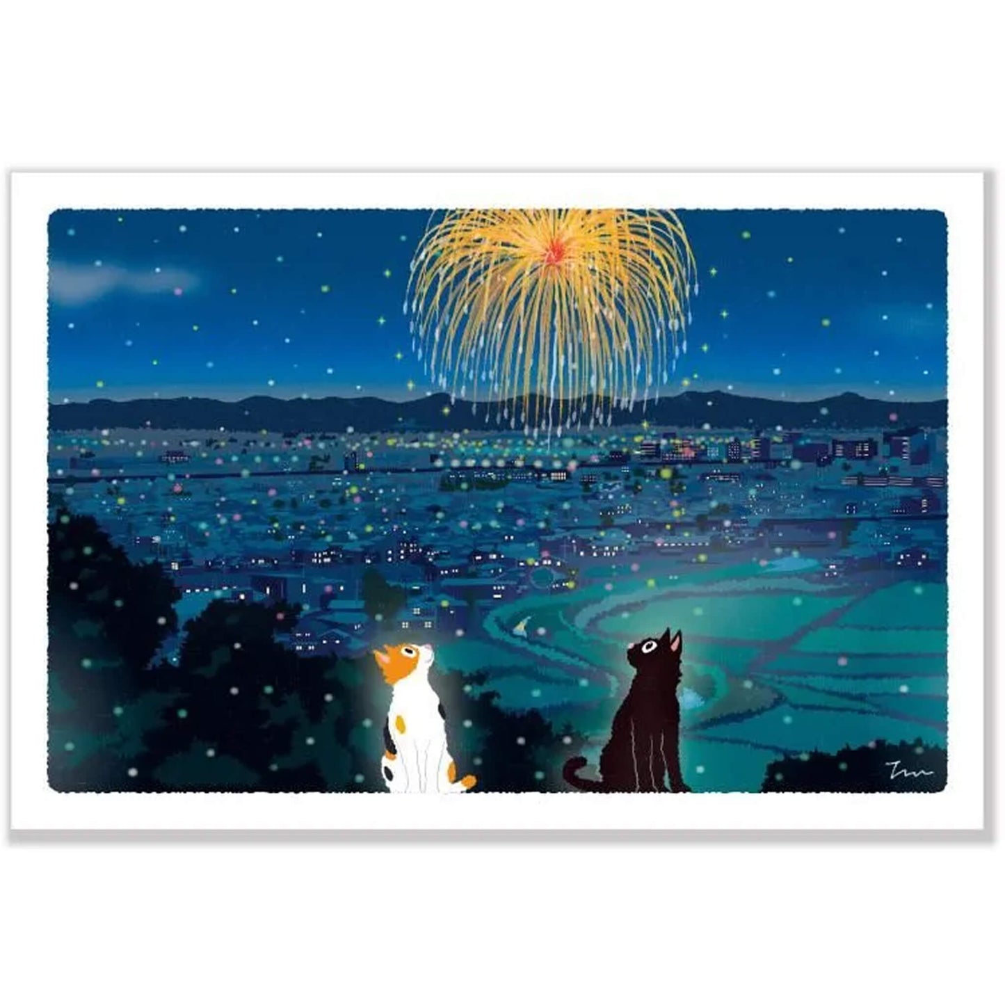Active Corporation × Toshinori Mori Tabineko Summer Postcard - Summer Fireworks - Postcards