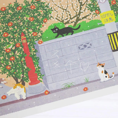Active Corporation × Toshinori Mori Tabineko Winter Postcard - An Afternoon in Nekomachi - Postcards