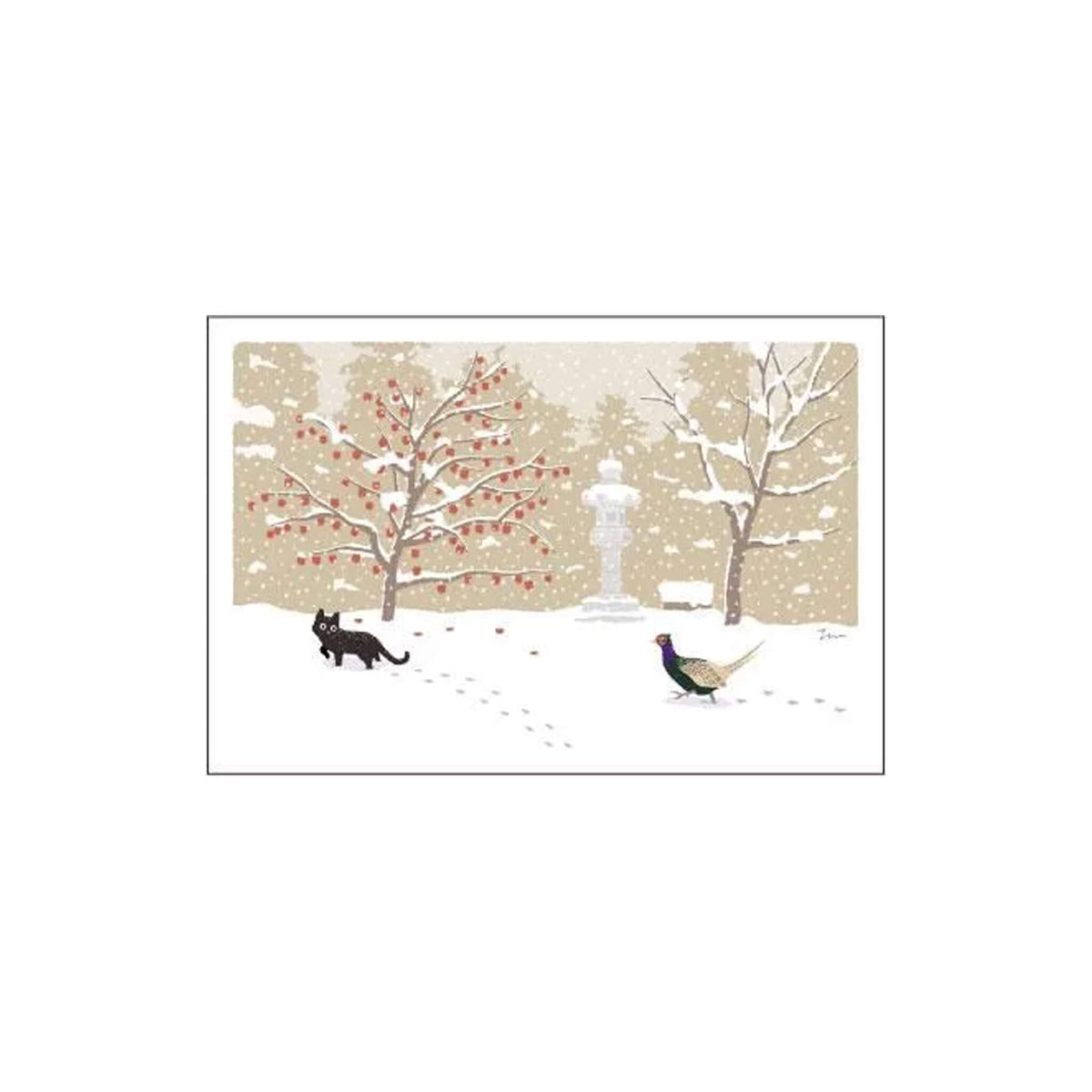 Active Corporation × Toshinori Mori Tabineko Winter Postcard - Chased by a Pheasant - Postcards