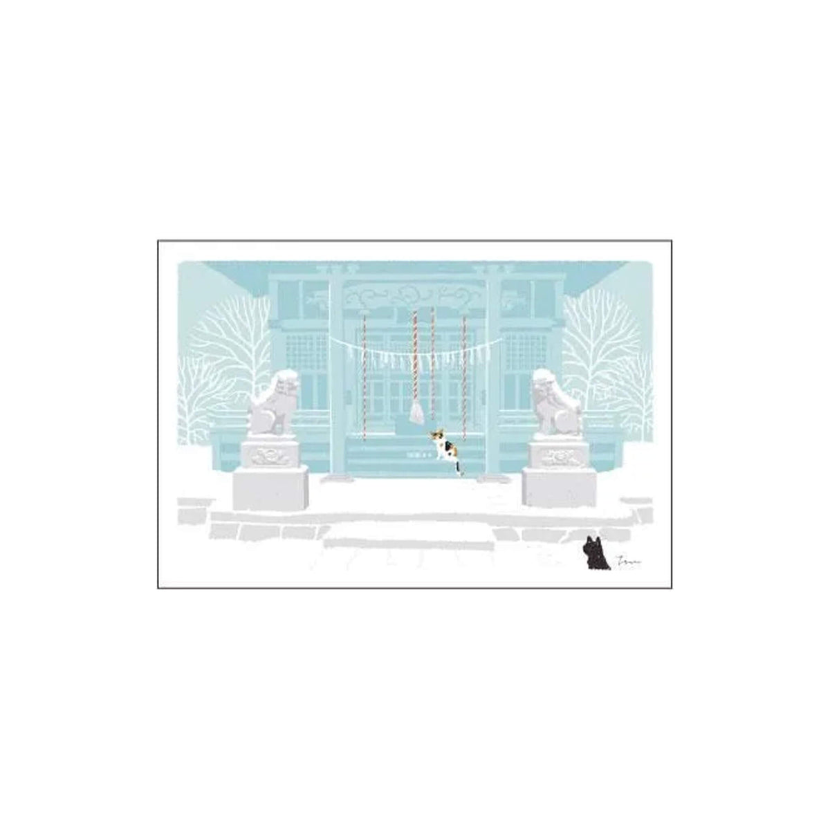 Active Corporation × Toshinori Mori Tabineko Winter Postcard - Visiting the Shrine in the Snow - Postcards