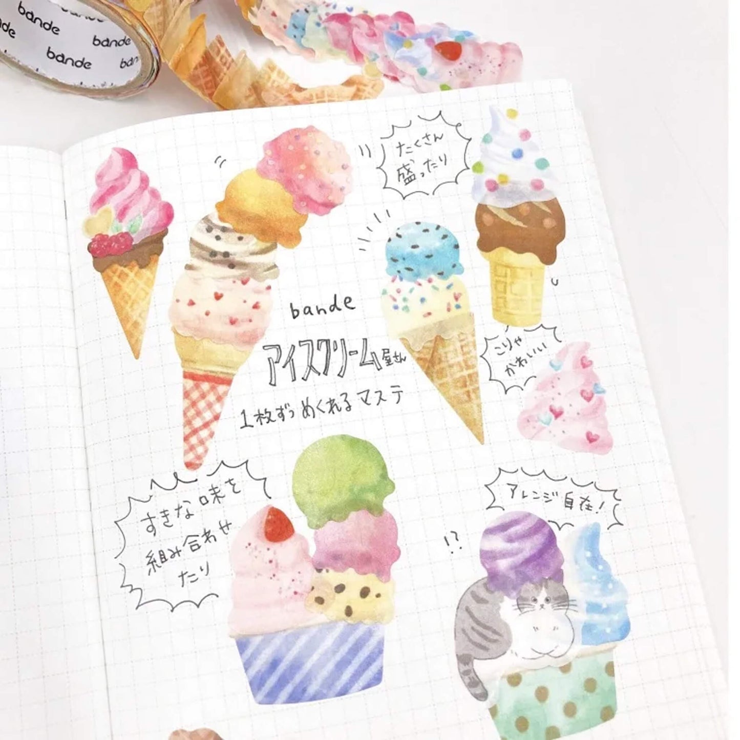 Bande Washi Roll Sticker - Ice Cream Shop - Roll Stickers