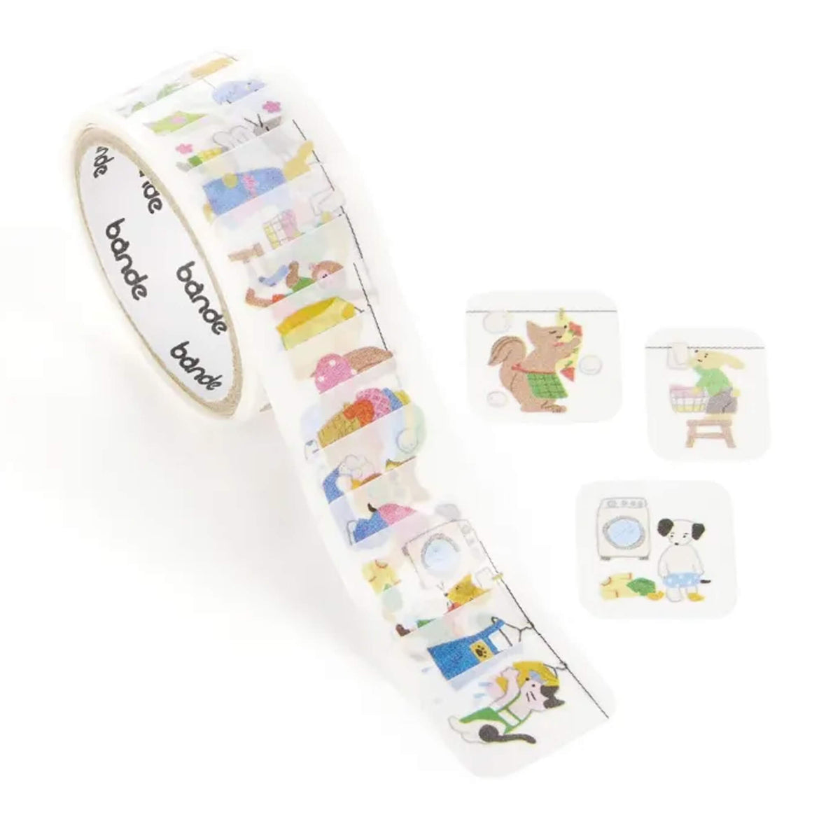 Bande Washi Sticker Roll - Laundry Day Together - Carefree Animals - Sticker Rolls