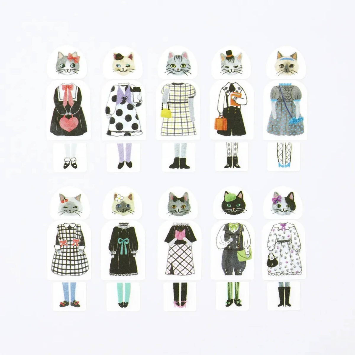 Bande Washi Sticker Roll Set - Kisekae - Cat Monochrome Club - Sticker Rolls