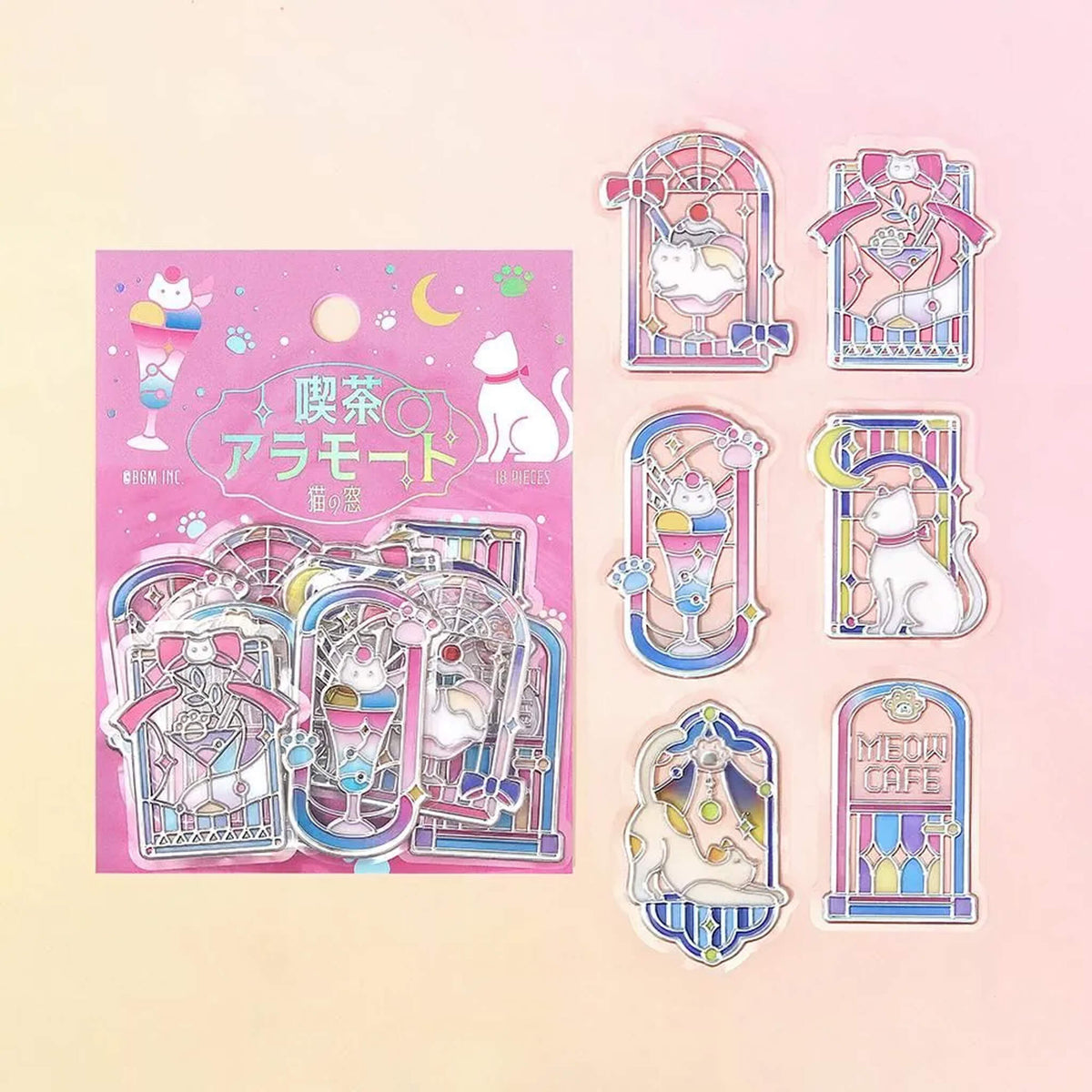 BGM 3D Clear Flake Sticker Café à la Mode・Traveling Windows - Cat - Flake Stickers