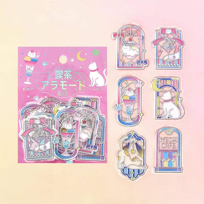 BGM 3D Clear Flake Sticker Café à la Mode・Traveling Windows - Cat - Flake Stickers