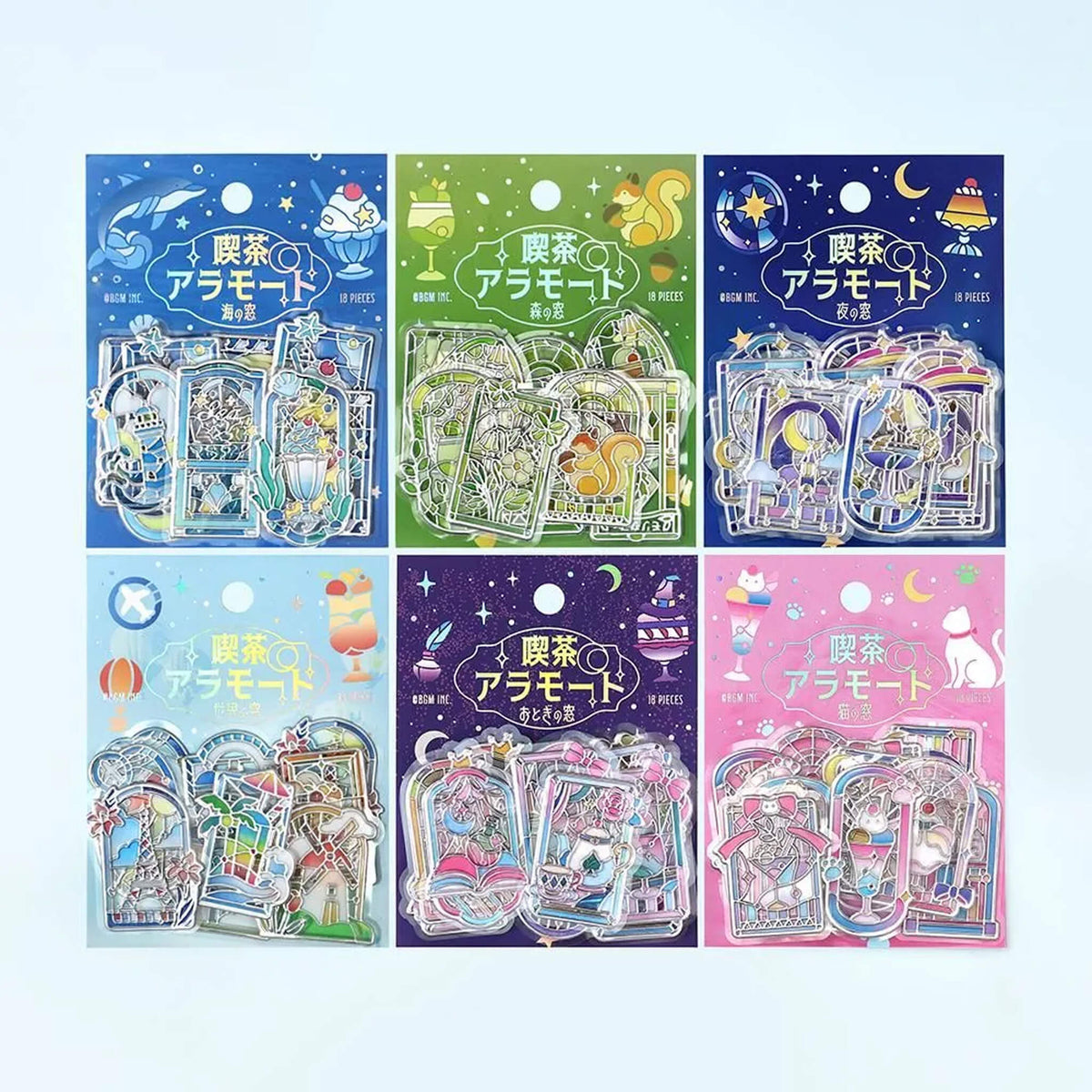 BGM 3D Clear Flake Sticker Café à la Mode・Traveling Windows - Cat - Flake Stickers