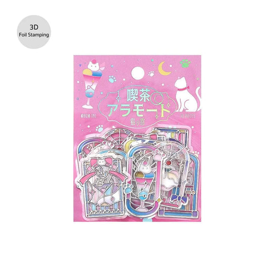 BGM 3D Clear Flake Sticker Café à la Mode・Traveling Windows - Cat - Flake Stickers