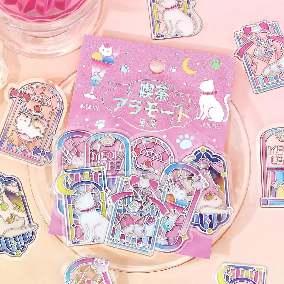 BGM 3D Clear Flake Sticker Café à la Mode・Traveling Windows - Cat - Flake Stickers