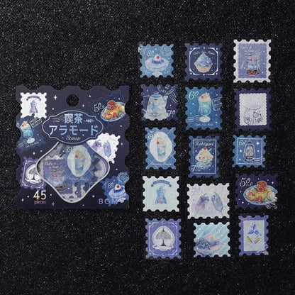 BGM Foil Flake Sticker Café à la Mode Postage Stamp - Blue - Flake Stickers