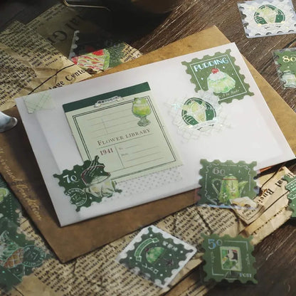 BGM Foil Flake Sticker Café à la Mode Postage Stamp - Green - Flake Stickers